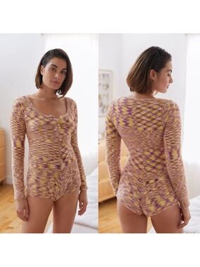 Urban Outfitters | Out From Under Piper Fuzzy Long Sleeve Romper Pink New Medium